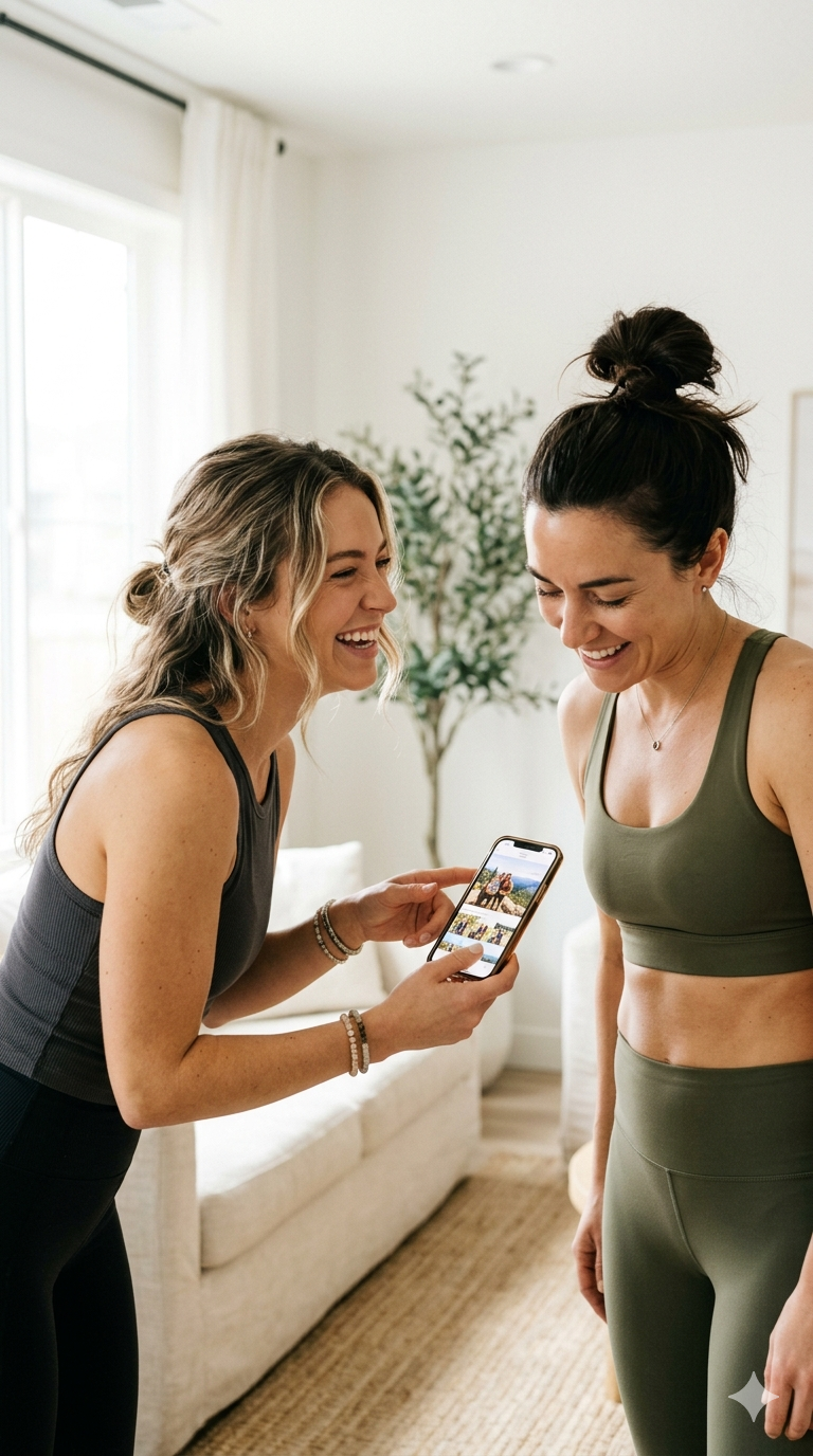 Friends sharing a product after yoga
